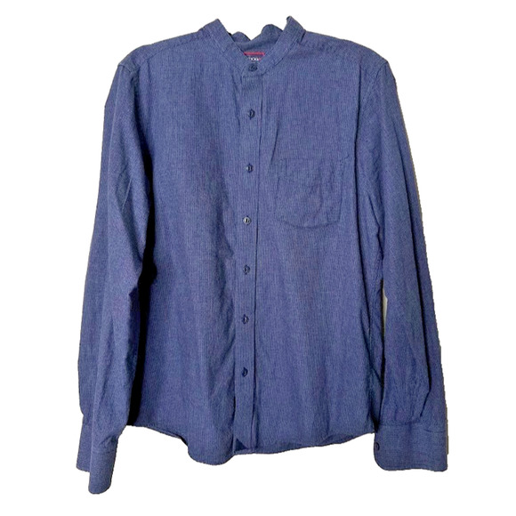 UNTUCKit Mens Medium Slim Fit Shirt Blue Woven Check Mandarin Collar Button Up - Picture 1 of 5